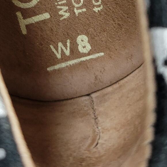 TOMS Reina Tribal Wedge 8 Black White Canvas Peep Toe Cork Heel Slip On Cushion - Picture 8 of 13